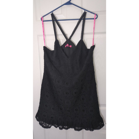 Betsey Johnson Lacy Mini Dress Black Cross Strap XXL - Picture 2 of 7